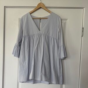 Zara Light Blue cotton V-Neck lined jumper dress
